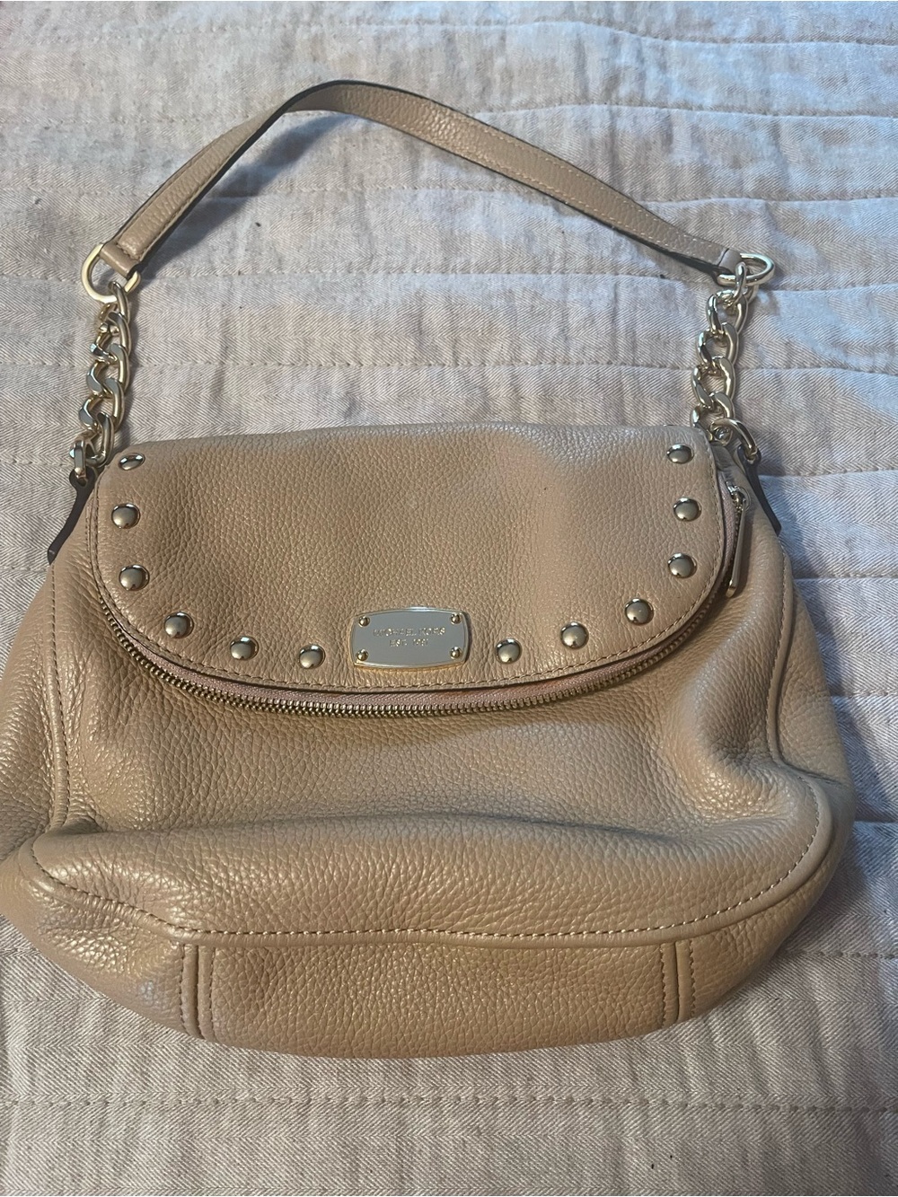 Michael Kors Taupe Pebbled Leather Stud Shoulder Bag